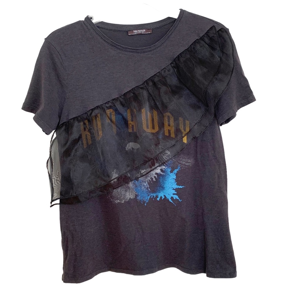 Zara Trafaluc Run Away Black Eagle Ruffle Tee